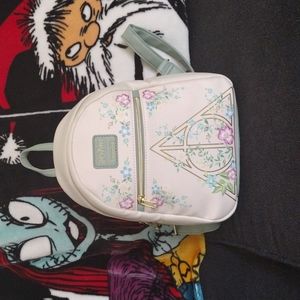 Gently Used Loungefly Harry Potter Deathly Hallows Floral Mini Backpack